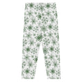 Pajama pants with green snowflake pattern on a white background