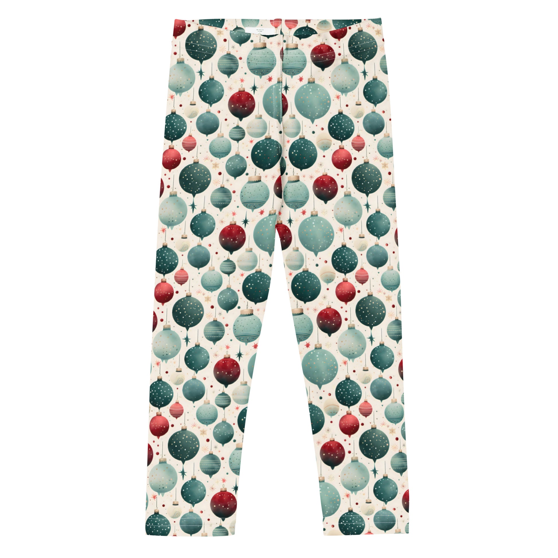Leggings with a pattern of colorful balls on a white background