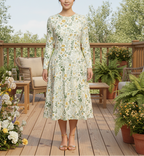 White Floral long sleeve midi dress