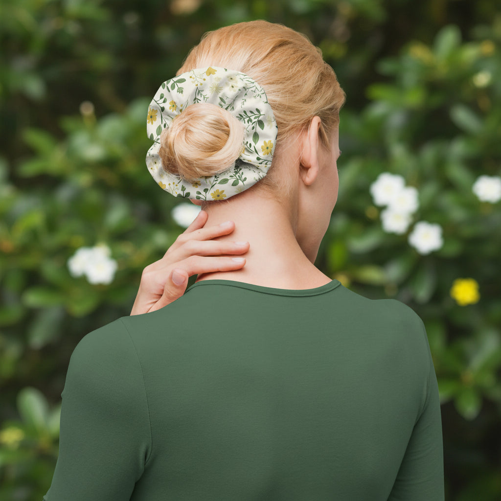 Woman using a floral hot water bottle on her neck against a white background