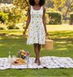 Floral patterned dress on a white background
