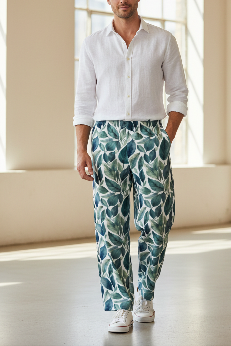 Blue Leaf Wide Leg Pants