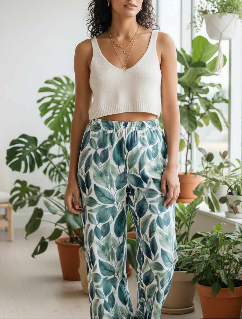 Blue Leaf Wide Leg Pants
