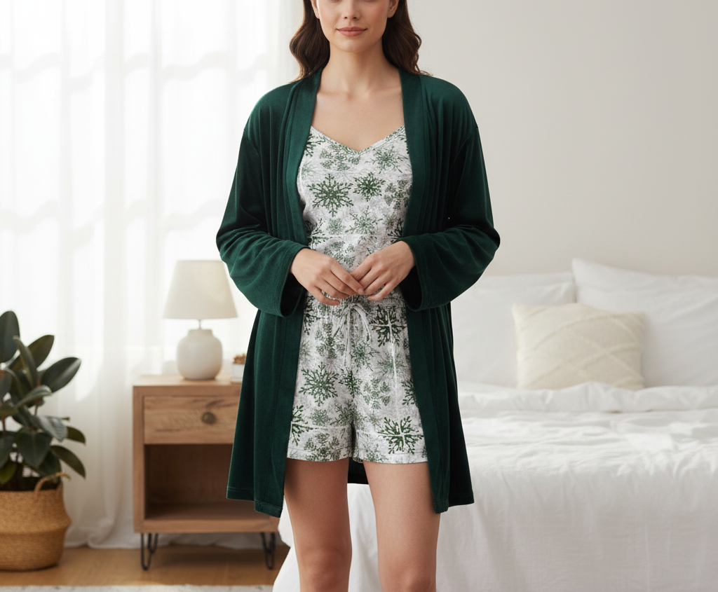 Green Snowflake Women’s pajama shorts