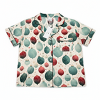 Short-sleeve shirt with Christmas ornament pattern on a white background
