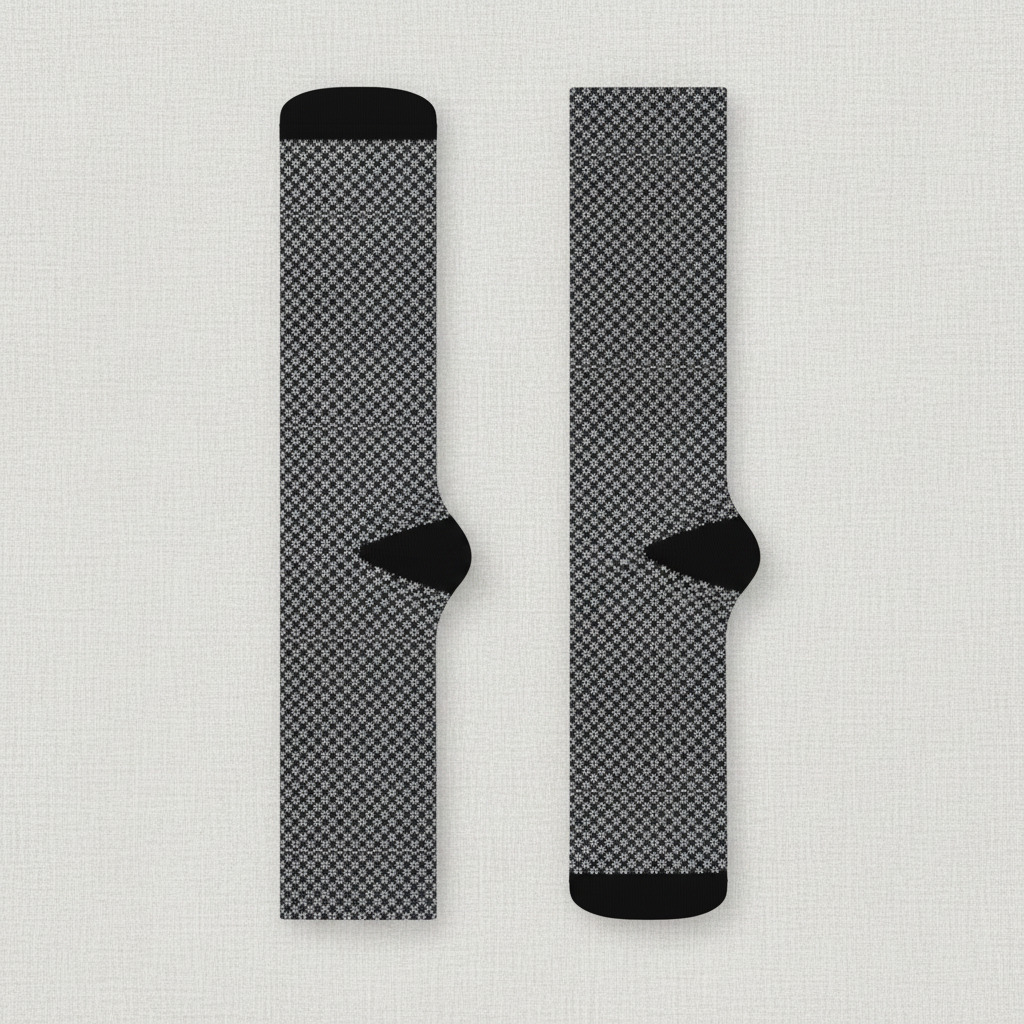 Black and gray patterned socks on a white background