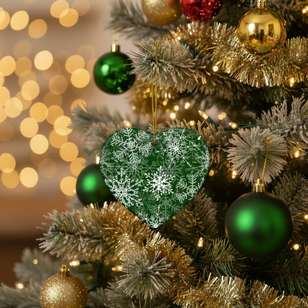 Dark Green Snowflakes Ceramic ornament