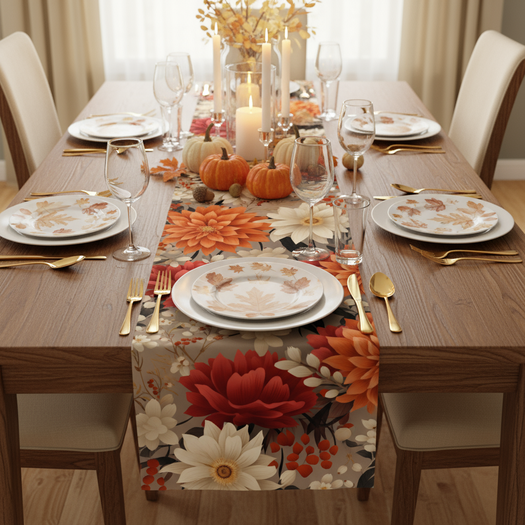 Orange Floral Table runner