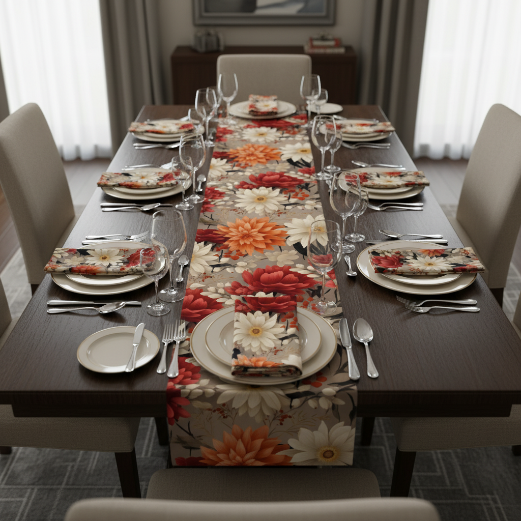 Orange Floral Table runner